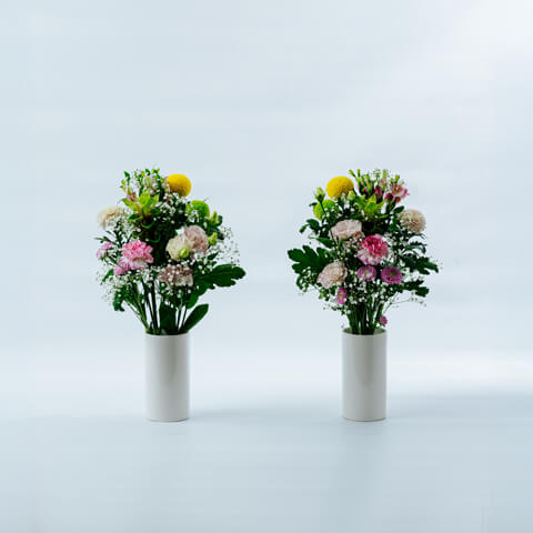 2本セット御仏壇お墓どちらにも飾れるフラワーアレンジハンドメイドギフトラッピング 仏花 造花 アレンジャーお任せ 仏様の花束一対 シルクフラワー